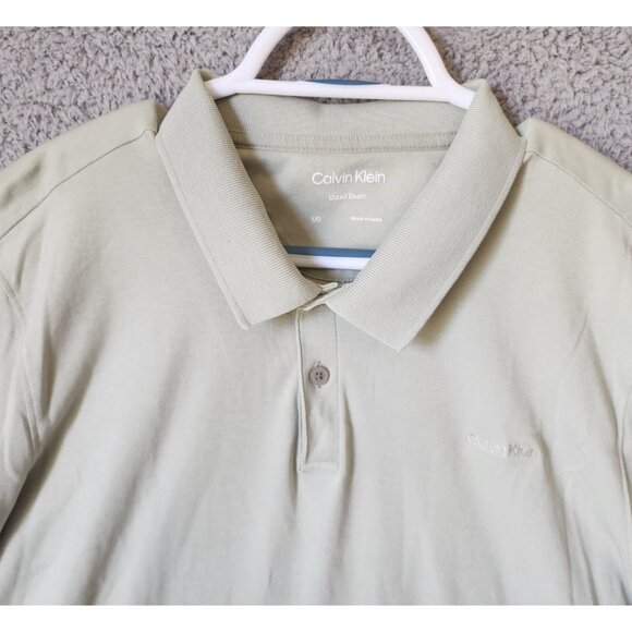 Calvin Klein Liquid Touch Green Embroidered Logo Polo Shirt Size Large Cotton - Picture 2 of 10